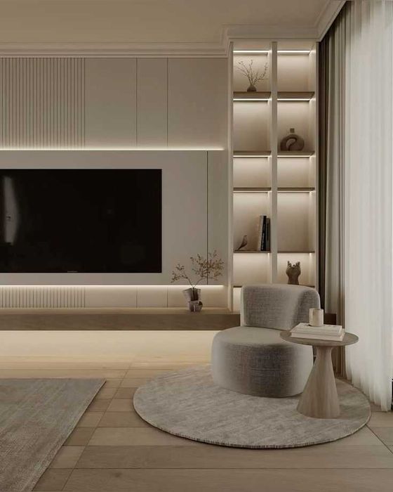 Тв зона декор | Tv zona dekor mebel, obshivka mdf, parta shkaf kamod