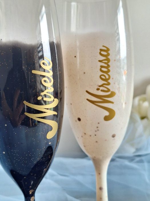 Set 4 pahare nunta din rasina epoxy