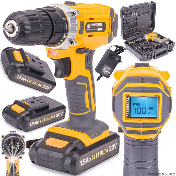 Filetanta afisaj LCD 2, acumulatori 20V1.5Ah, bormasina pentru gaurit,