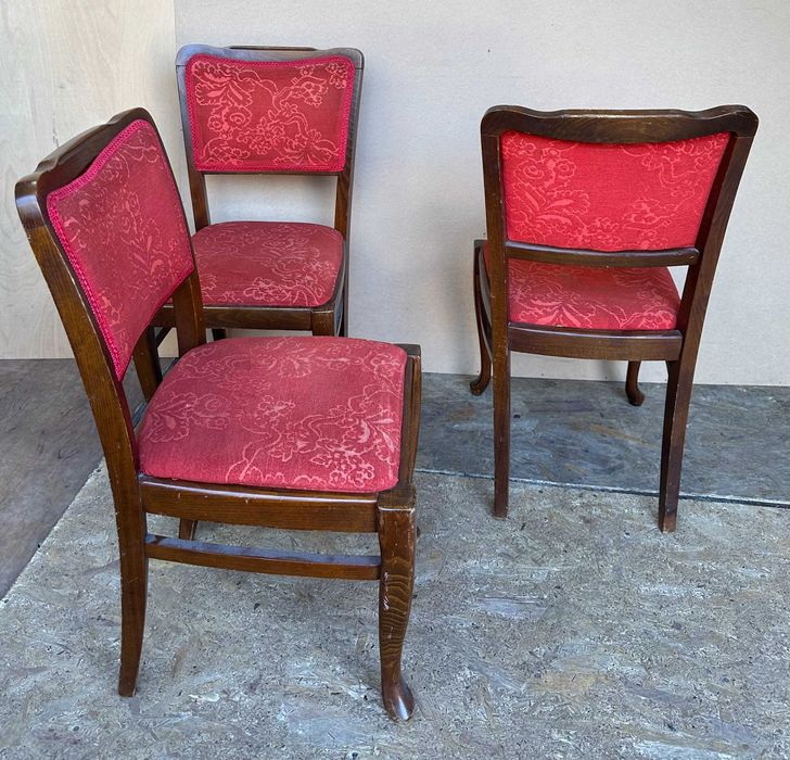 Set 3 Scaune Vintage cu sezut si spatar tapitat; Scaun