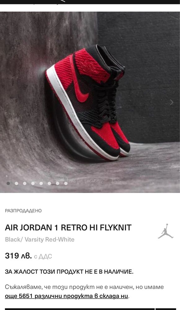 Air Jordan 1 Retro HI Flyknit (41) Маратонки