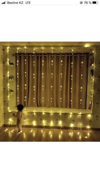 Гирлянда водопад,звезды,елки,игрушки