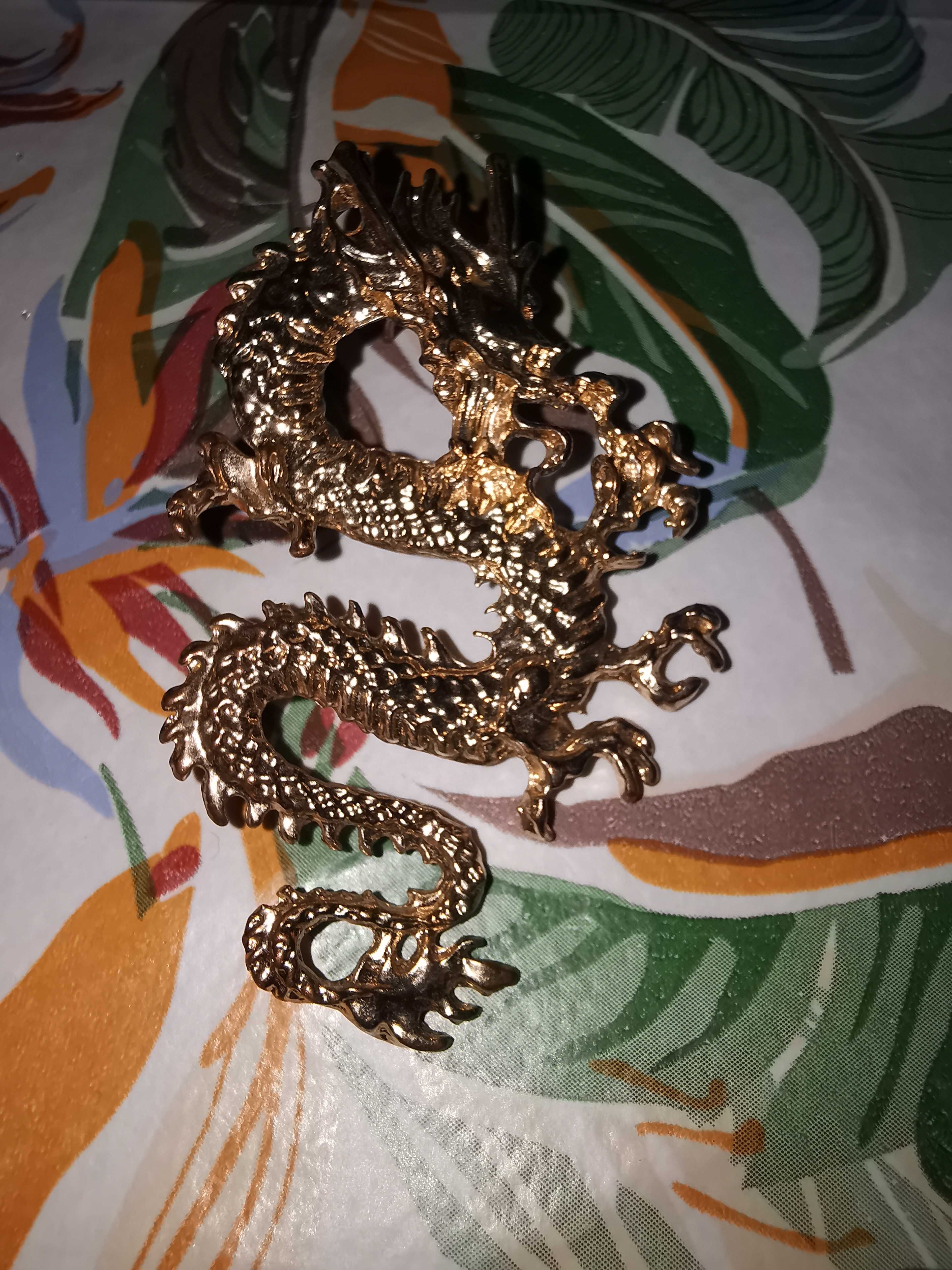 Cercel Dragon placat cu aur 14 K cu lungimea de 5 cm