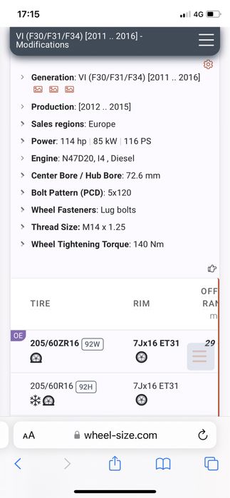 Set Jante 16 Bmw f30 otel oem seria 1,3 etc