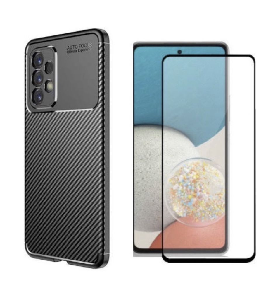 Husa Carbon Neagra si Folie Sticla Samsung A13/A33/A34/A24/A35/A36/A56
