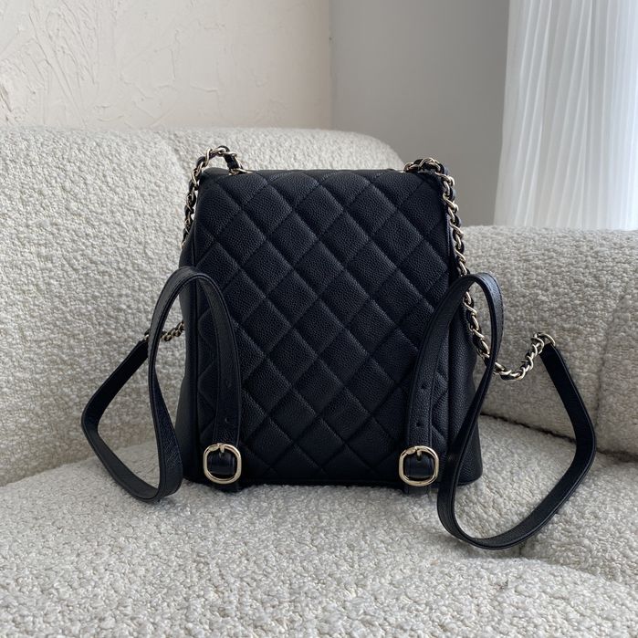 Rucsac ghiozdan Chanel 20x21cm, piele caviar, Premium