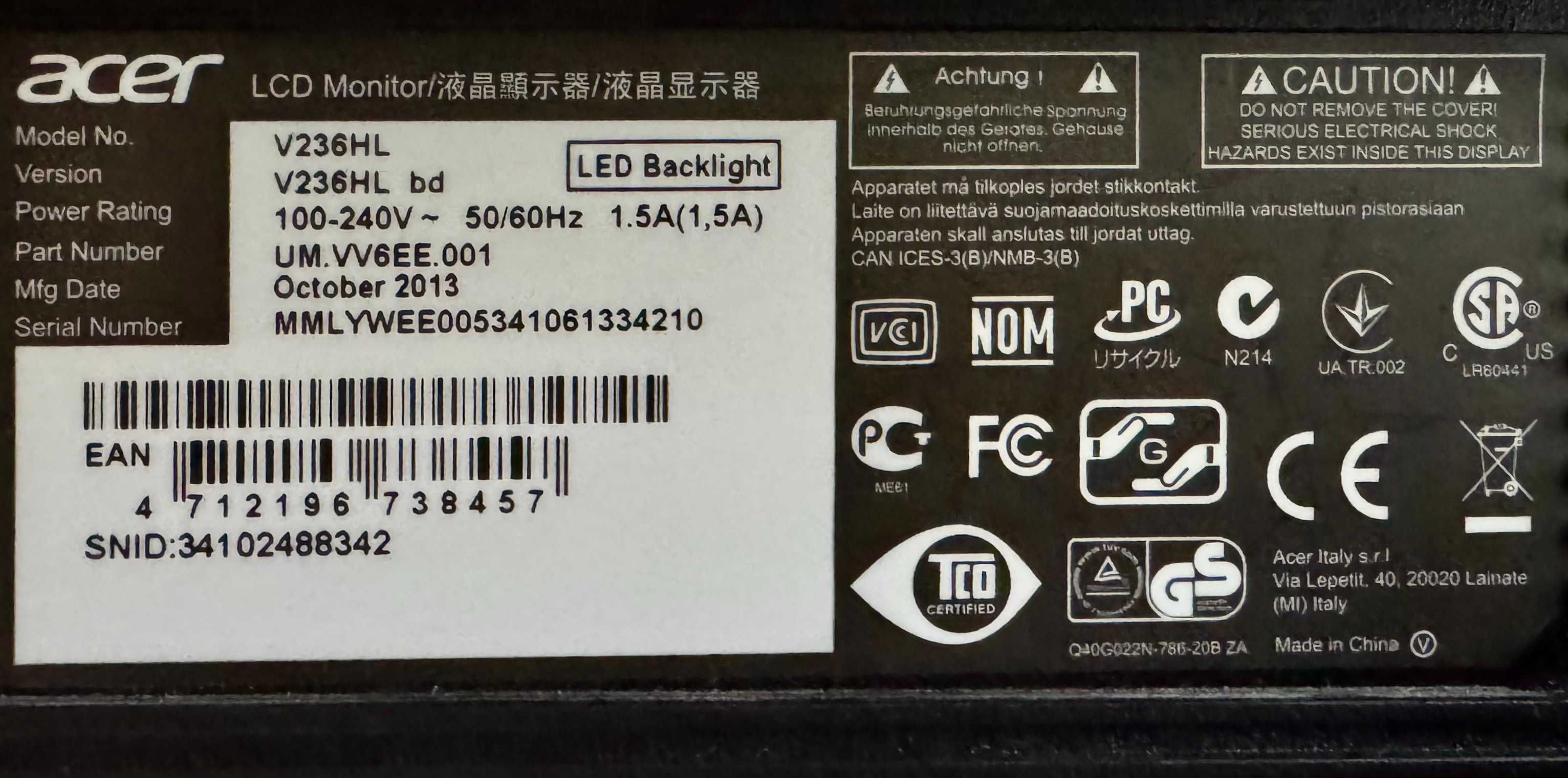 23" Монитор Acer V235HL
