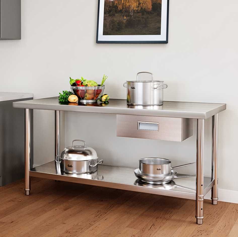 Masa inox 90-120-140-160-180-200cm cu polita SUPER CALITATE mese noi