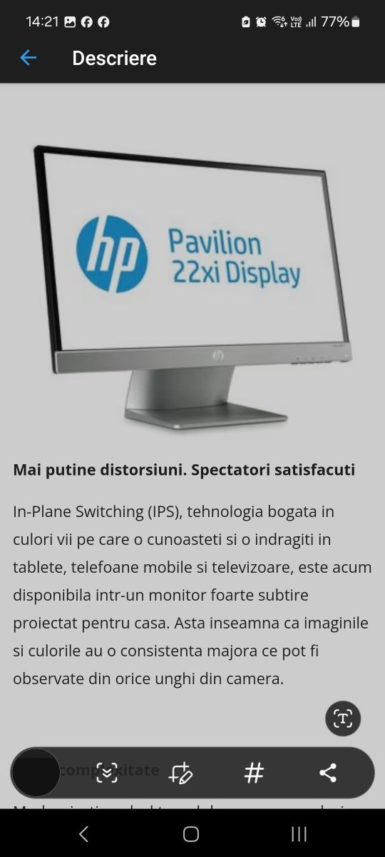 Monitor LED IPS HP Pavilion 21.5" Slim, Wide, DVI, HDMI, Argintiu, 22x