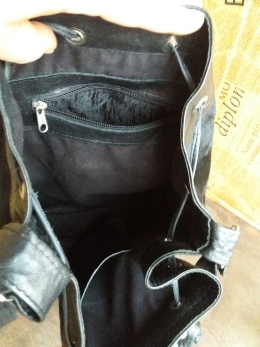 дамска чанта,черна малка кожена торба-естествена кожа и косъм