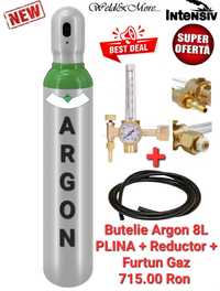 Butelie Argon 8L PLINA+Reductor+Furtun gaz - pentru sudura Mig-Mag/Tig