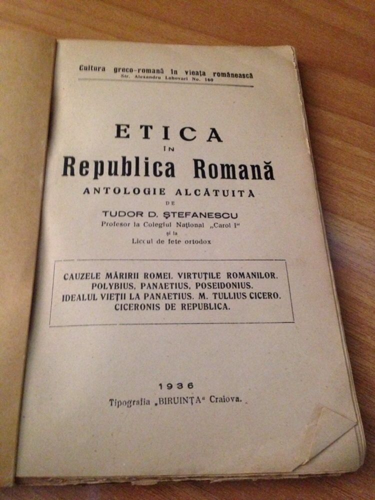 Etica in Republica Romana, Tipografia "Biruinta" 1936