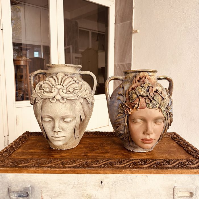 Декоративни керамични вази – женски лица, арт дизайн