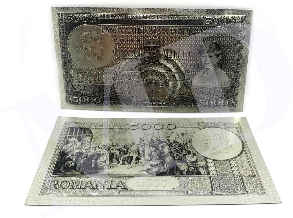 Romania–lot 10 bancnote (reproduceri)-polimer placat cu argint 999‰