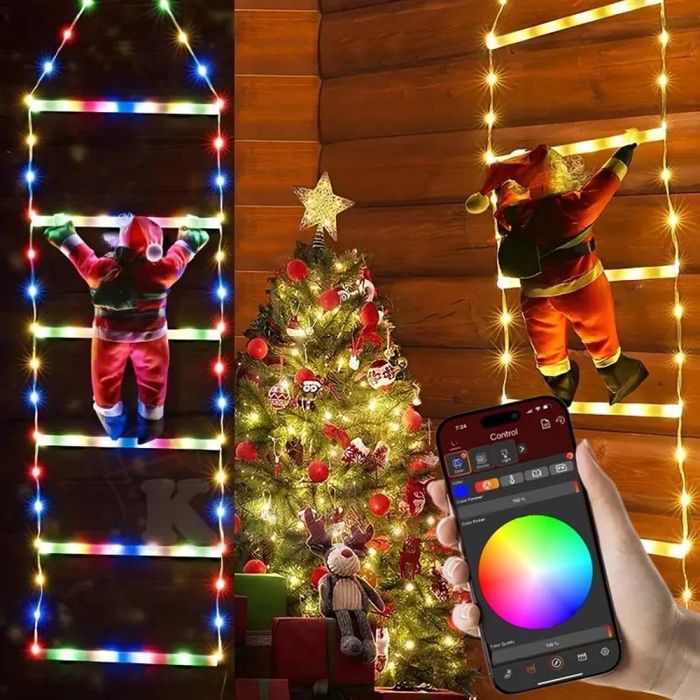 Светещ дядо коледа на стълба