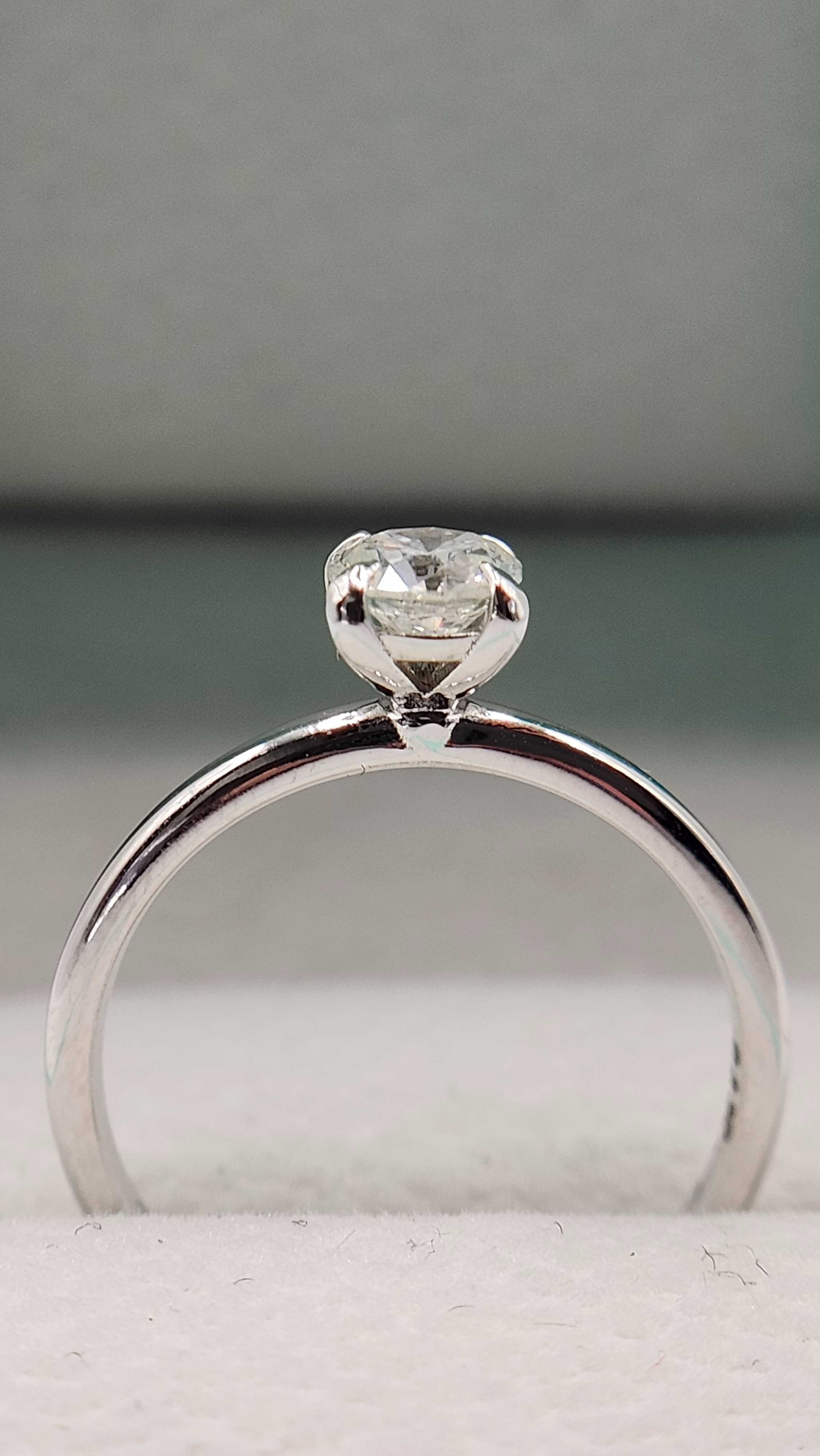 Inel aur alb 14K, Diamant natural certificat 0.49ct