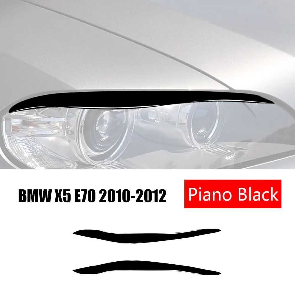 Set 2 Pleoape Faruri Far Adeziv BMW X5 E70 2008 - 2013, Negru Lucios