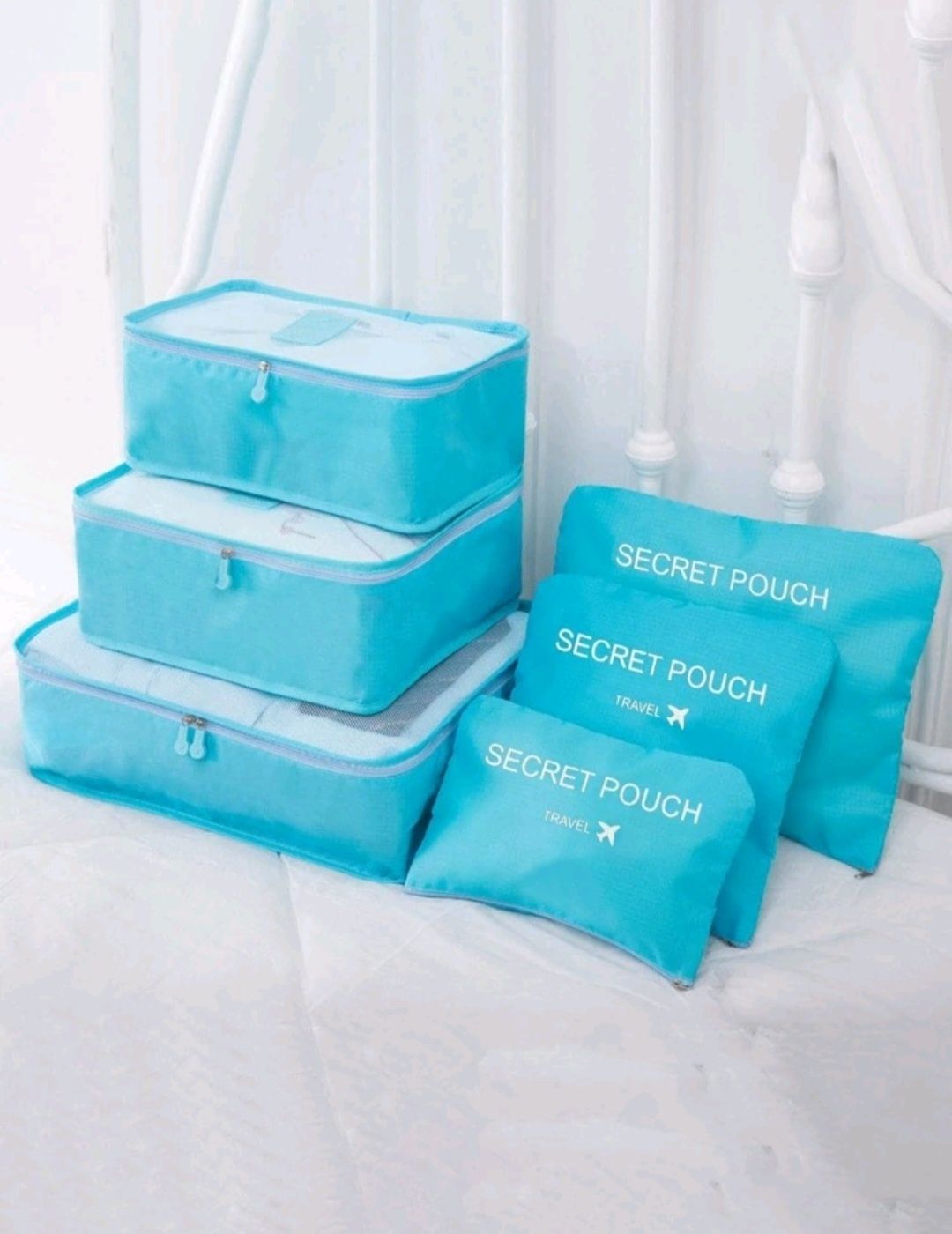 Set 6 piese Organizator bagaje calatorie, rezistent la apa, albastru