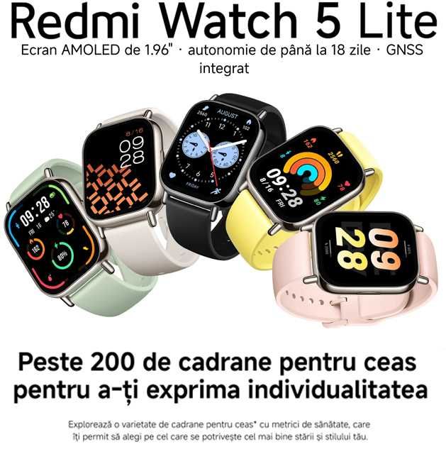 Smartwatch Xiaomi Redmi Watch 5 Lite, Black, nou in cutie sigilata!