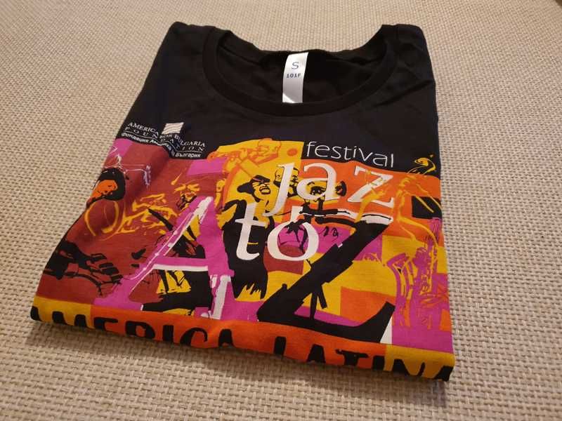 Оригинална черна дамска тениска с много къси ръкави А to JazZ Festival