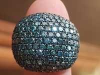 Сребърен пръстен със сини диаманти (Африка) 2.0 кт. СЕРТИФИКАТ