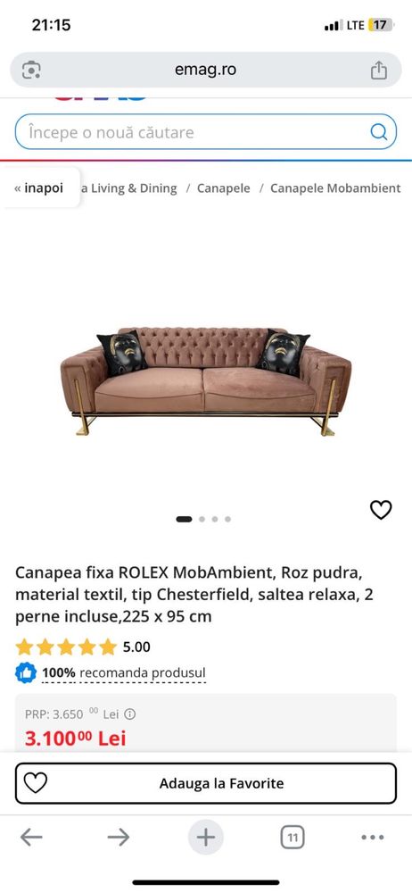 Vand canapea Rolex.