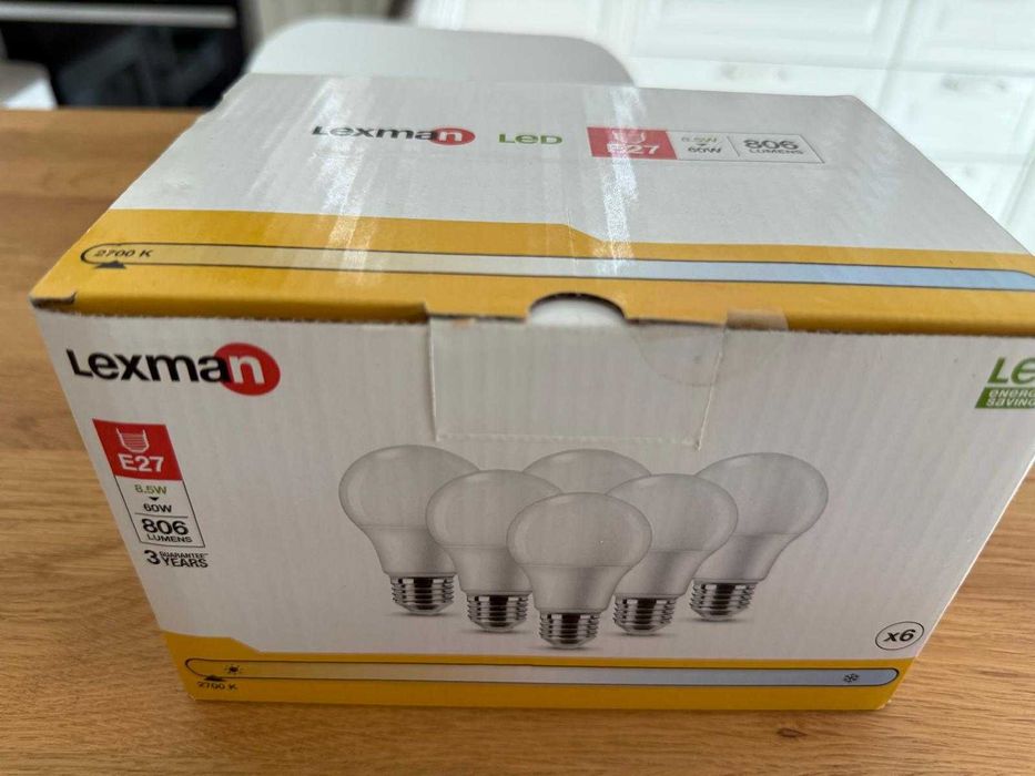 Set 6 bucati Bec LED Lexman, E27, alb cald, 2700K, 8.5 W, 806 lm, mat