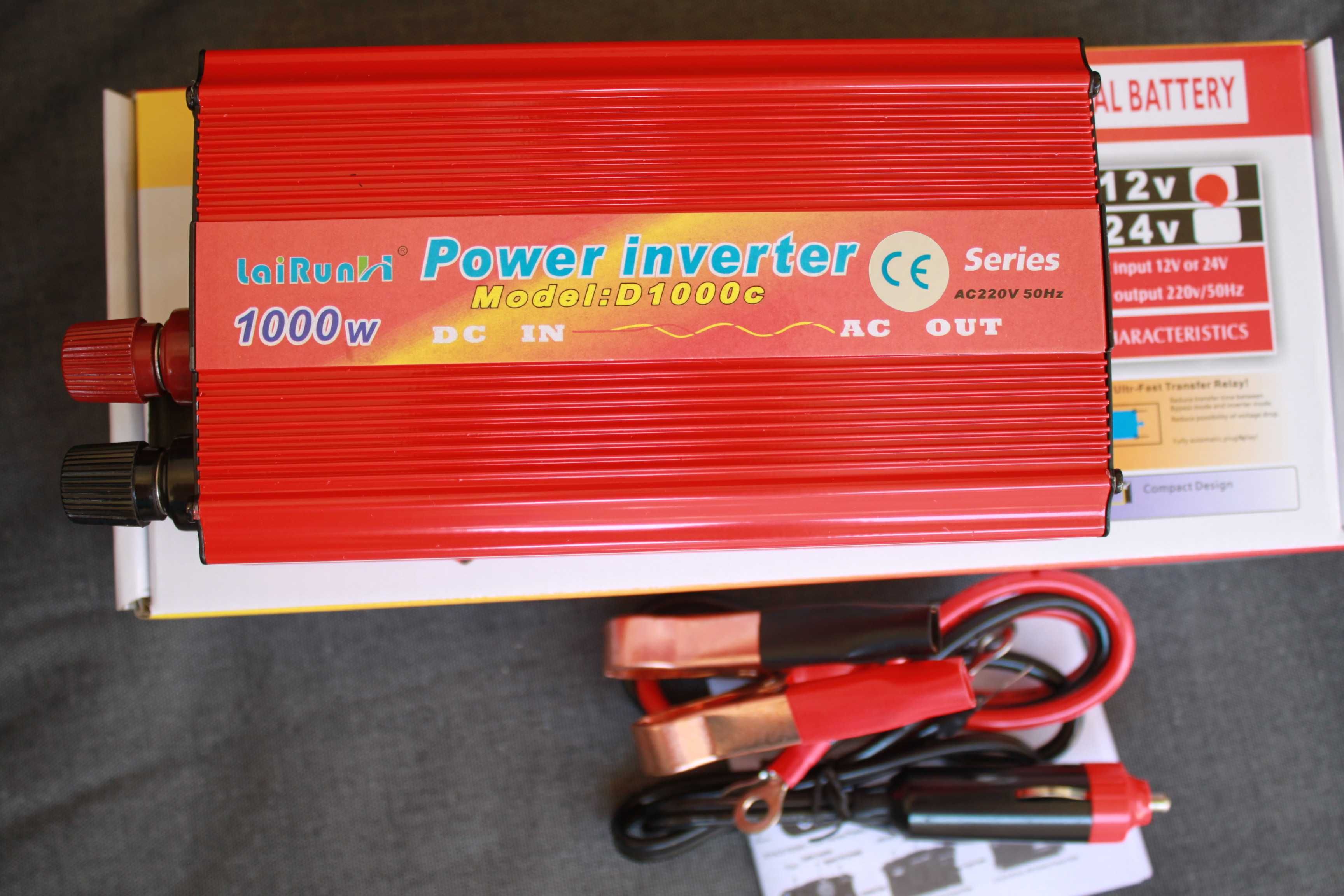 Invertor auto tensiune 24V / 12V-220V putere 1000 W + cabluri