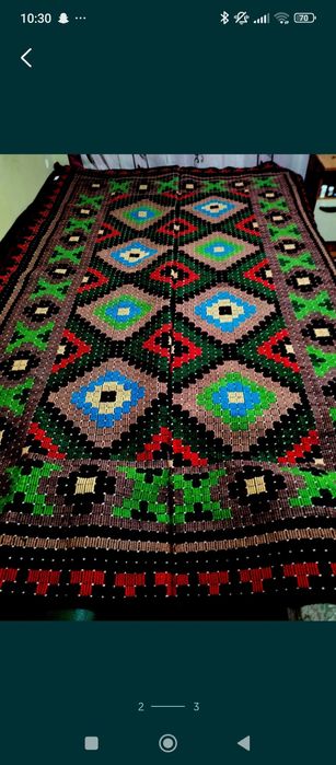 Covor/Lipideu ,țesut manual din lână naturală cu urzeală de bumbac