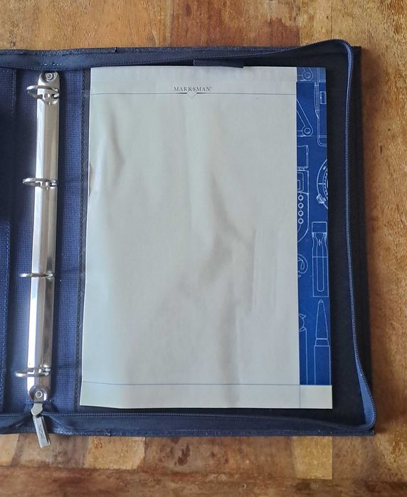 папка за документи класьор 4 ринга син кожа с цип Марксман Marksman А4