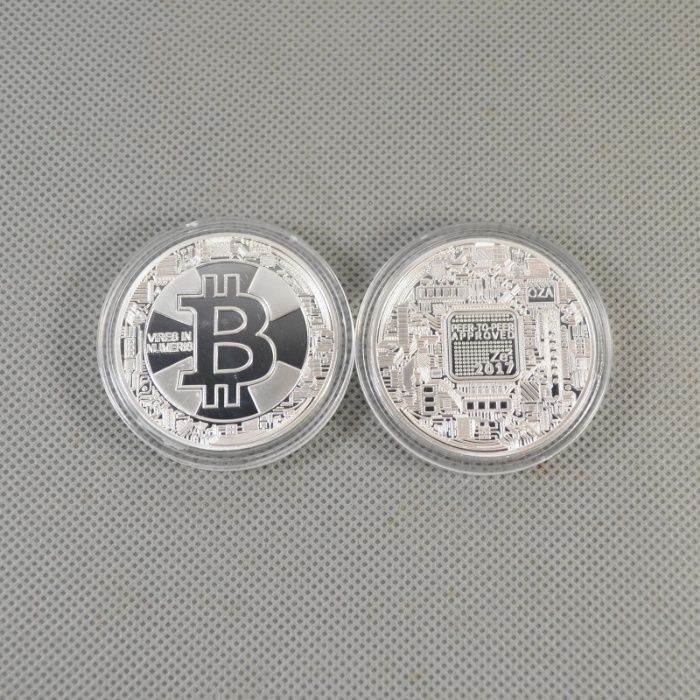 Moneda BITCOIN argintiu 2018 diametru 38mm
