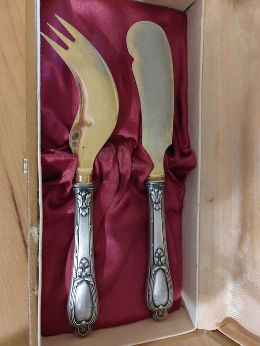 Вилка + нож. Серебро 84 проба, братья Грачёвы. Столовые приборы