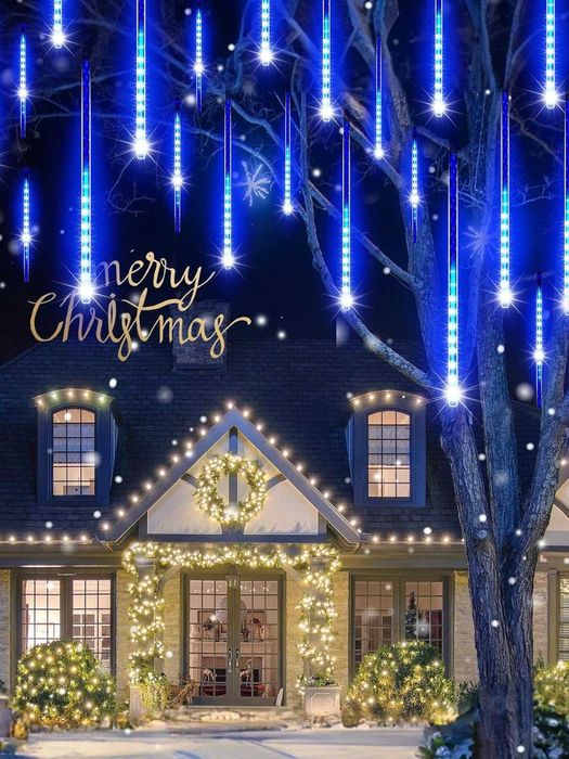 Соларни коледни лампички падащ сняг 3м х 30см 8бр. студено бял