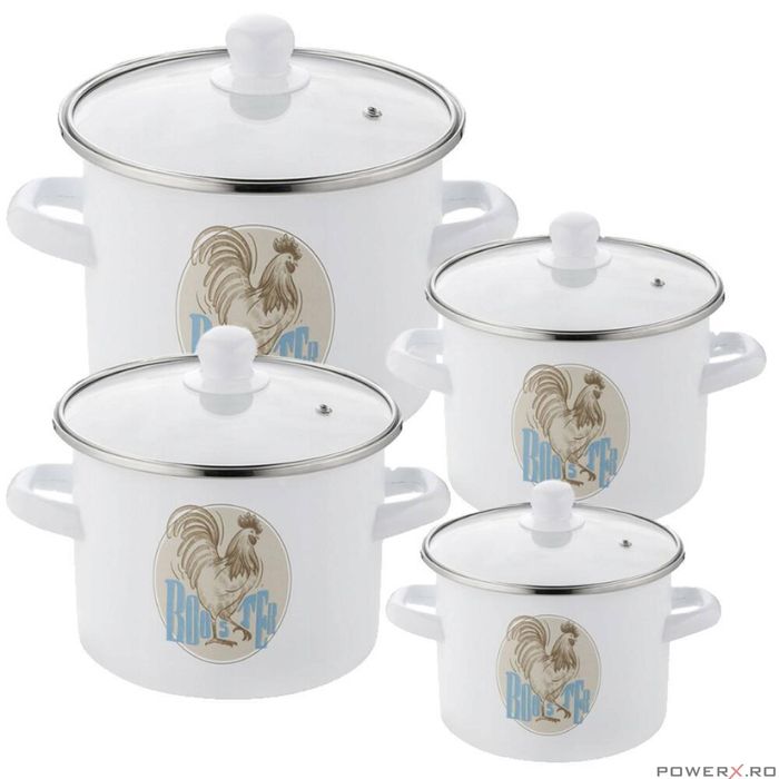 Oala din otel emailata, alb lucios, cu capac, 20cm, 4.2l, Kogut,