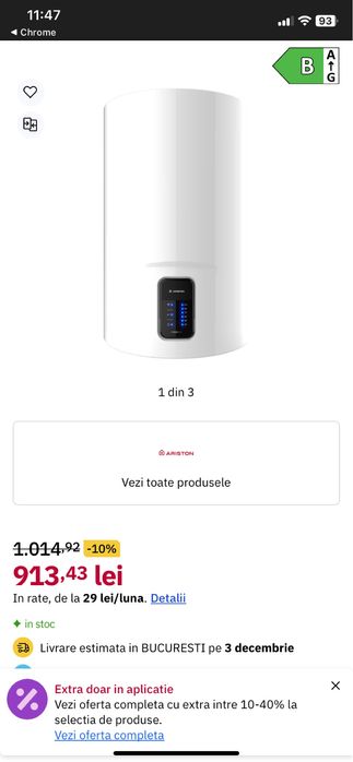 Boiler electric ARISTON Lydos, Wi-Fi, 80L, 1800W, alb