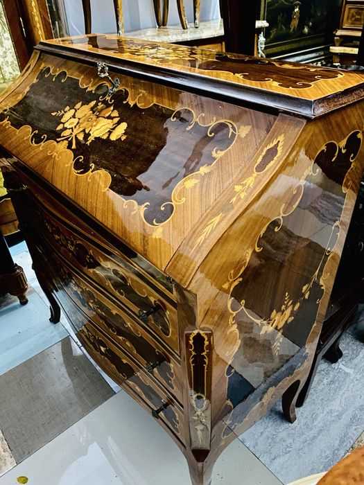 Comoda Secretaire Birou Lemn Masiv Intarsii Vintage Baroc