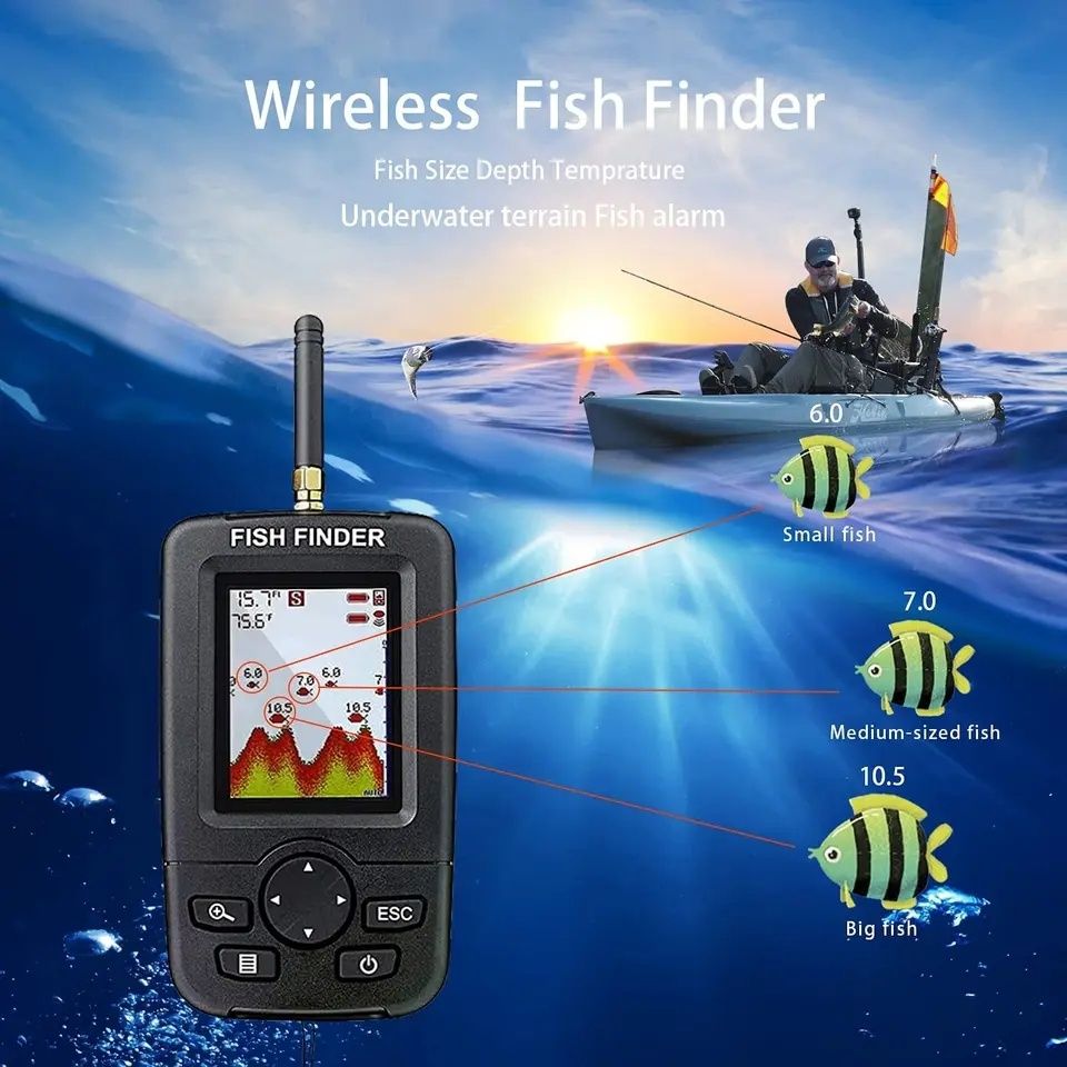 Sonar pescuit Fish Finder wireless ecran color raza 100M scanare 90°!!