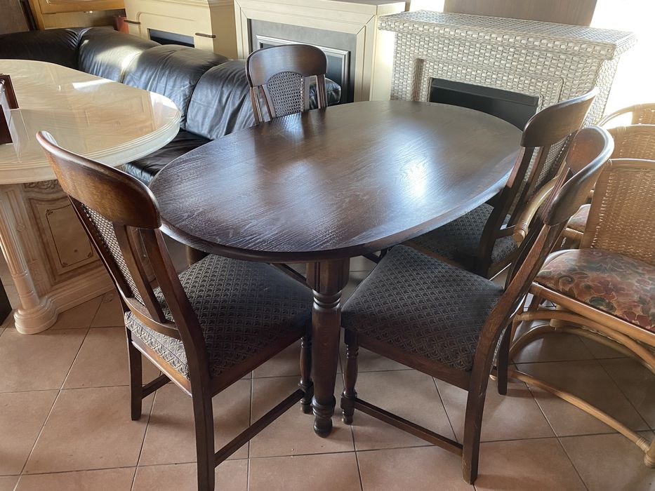 Masa ovala cu 4 scaune supebe lemn masiv stejar/ratan, calitate varf !