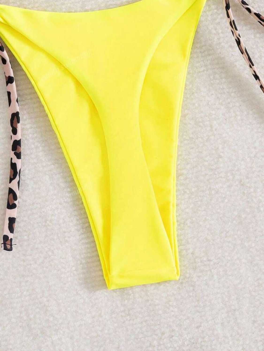 Costum de baie 2 piese, minimalist, sexy, cu bretele leopard