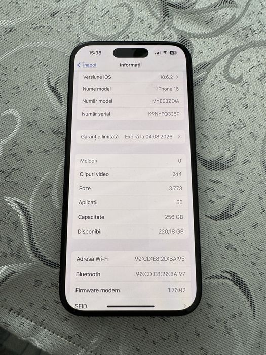 iPhone 16 /100% baterie garanție