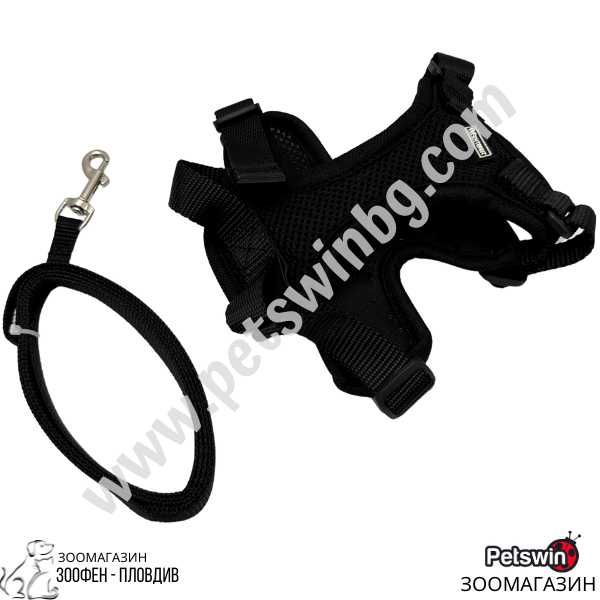 Нагръдник с Повод за Котка- XS, S размер- Черна разцветка-Pet-Interest