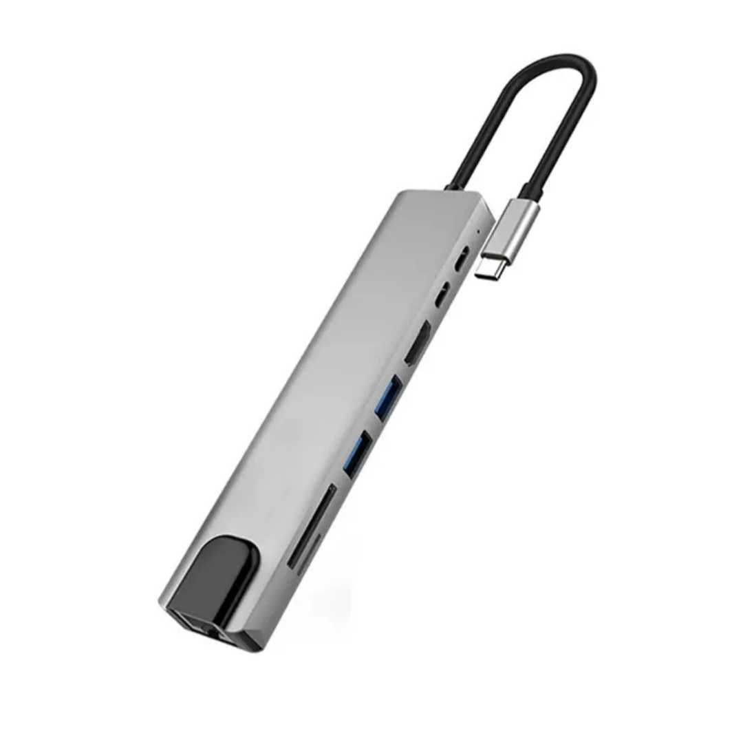 HUB Type C 8 в одном (USB, HDMI, Card reader, Lan). Алматы.