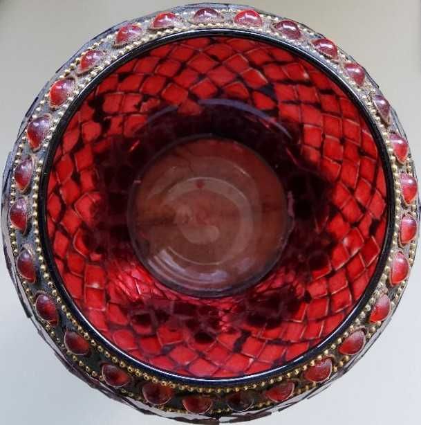 Suport lumânare din sticlă colorată, 21,5 cm,  În stare perfectă