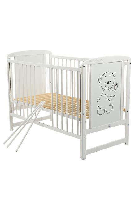 Детско креватче BabyNeeds Timmi, Дървено, С плъзгаща страна, 120x60 см