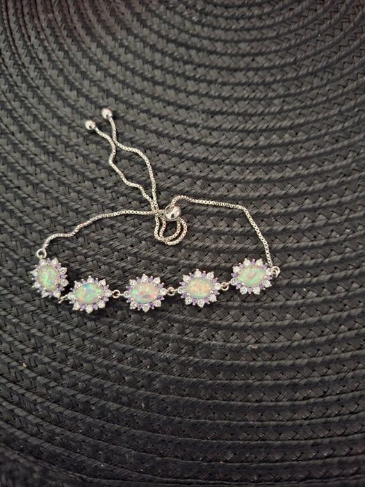 Bratara reglabila opal placta cu argint rodiat