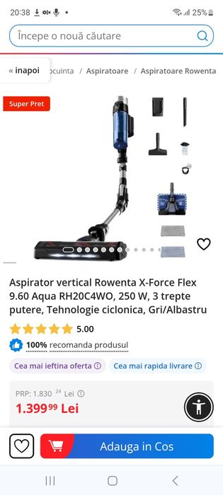 Aspirator vertical Rowenta X-Force Flex 9.60 Aqua RH20C4WO