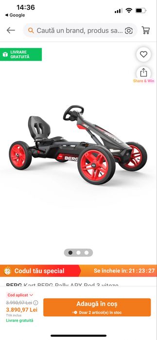 Vand kart Berg Rally APX Red 3 viteze