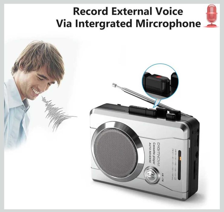 DIGITNOW! Джобен AM/FM радиокасетофон вграден високоговорител