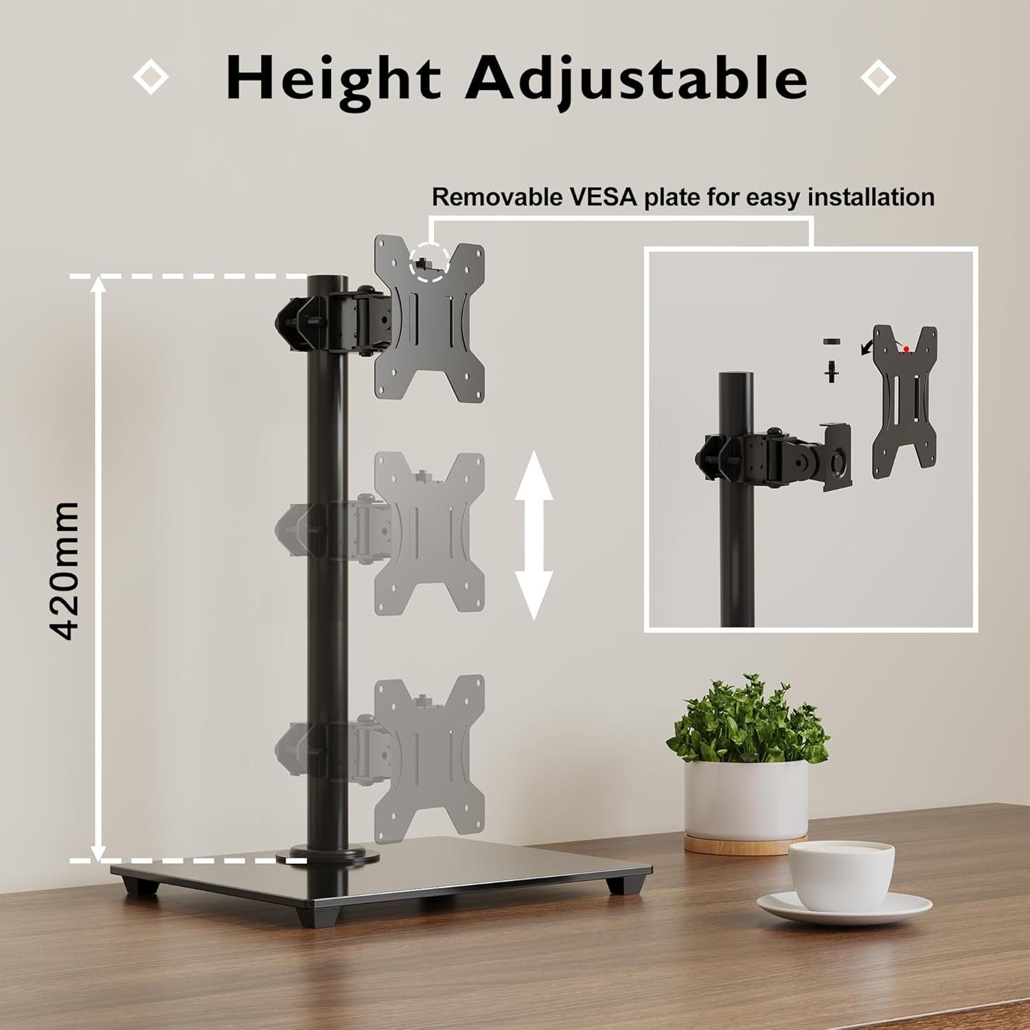 Suport Monitor BONTEC 13-32 Inch, Baza Sticla, Inclinare ±75°, Negru