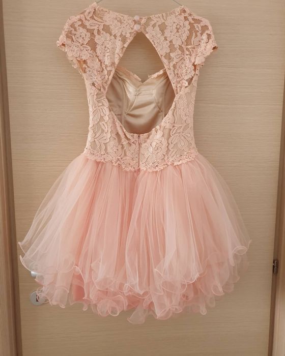 Rochie, roz pal, tulle, dantelă